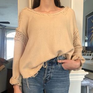 Free People cream sweater with crochet detail